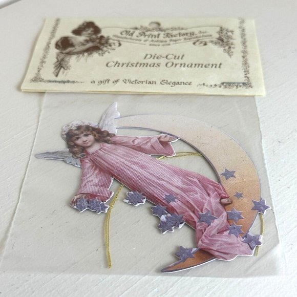 Vintage NOS Old Print Factory Victorian Die Cut Reversible Angels Christmas Deco - Picture 2 of 13